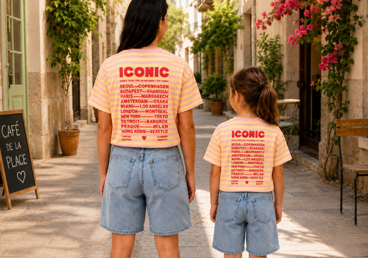 Mère & Fille - T-shirt rayé jaune & rose ICONIC
