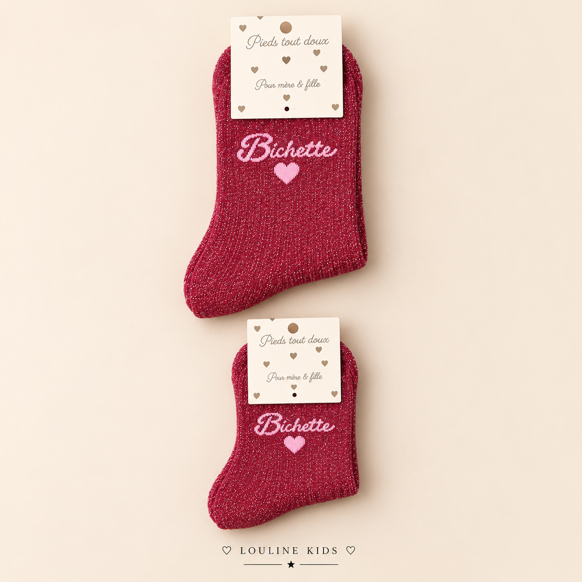 Mère & Enfant - Chaussettes prune irisée BICHETTE
