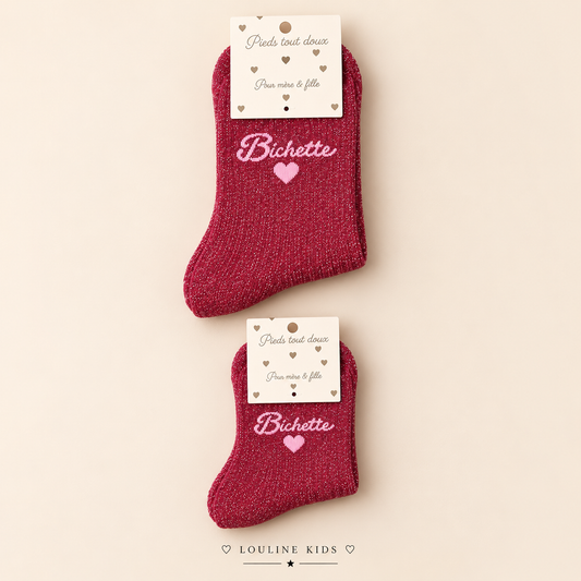 Mère & Enfant - Chaussettes prune irisée BICHETTE