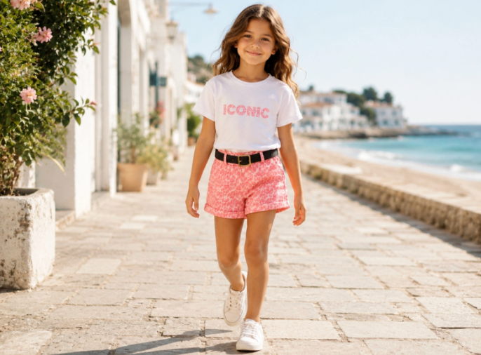 T-shirt backprint ICONIC + Short imprimé léopard avec ceinture ROSE