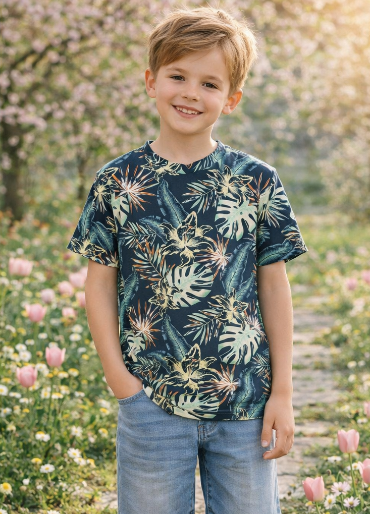 Jack & Jones – Navy Blazer Blumen-T-Shirt JJ HONOLULU