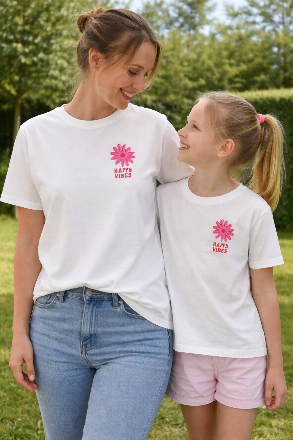 Madre e Hija - Happy Vibes camiseta blanca