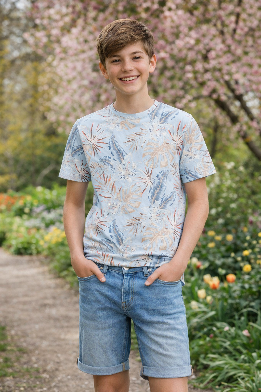 Jack & Jones - Camiseta floral azul celeste JJ HONOLULU
