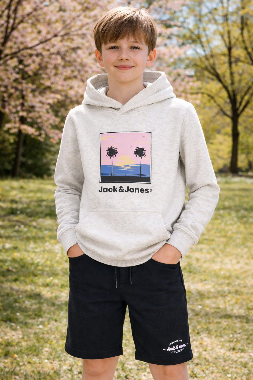 Jack & Jones - Weißer Melange JJ PERRY Kapuzenpullover