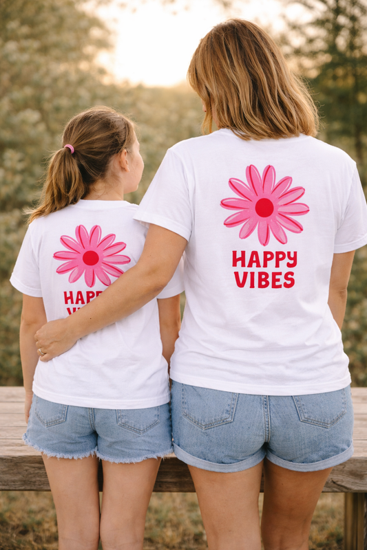 Mère & Fille - T-shirt blanc Happy Vibes