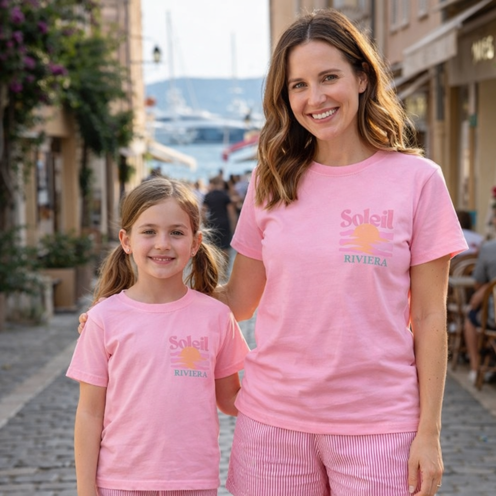 Moeder en dochter: Riviera roze t-shirt