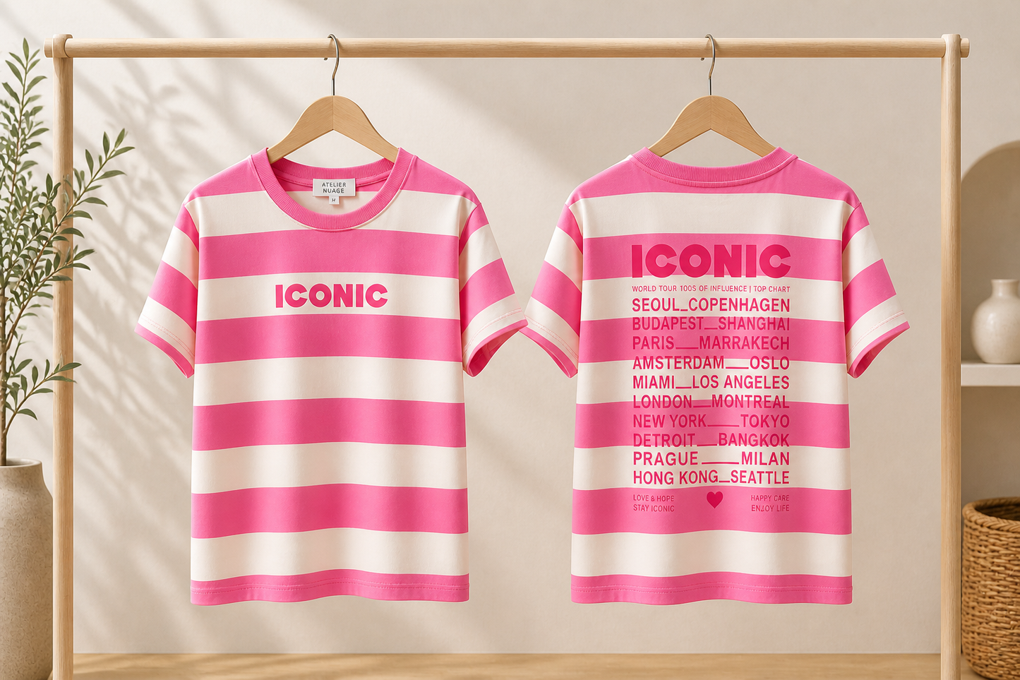 Mère & Fille : T-shirt rayé rose & blanc ICONIC