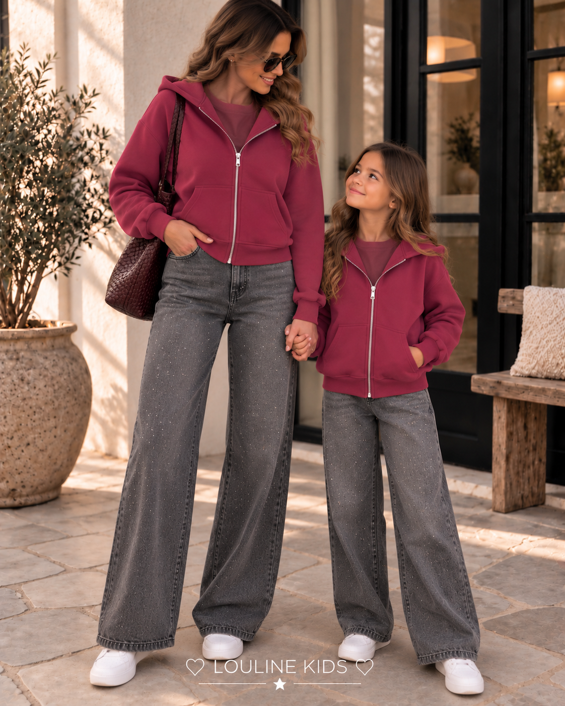 Mère & Enfant - Gilet zippé à capuche backprint bordeaux Angel