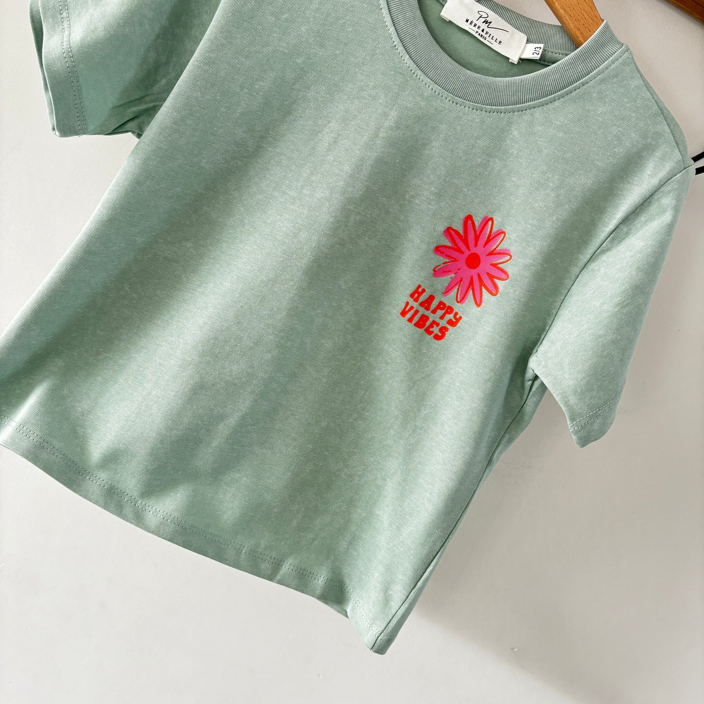 Mère & Fille - T-shirt vert d'eau Happy Vibes