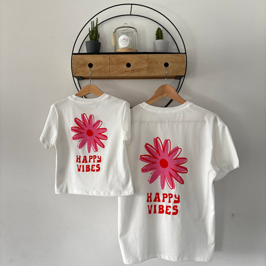 Mère & Fille - T-shirt blanc Happy Vibes