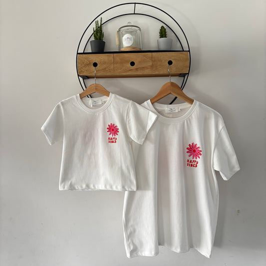 Mère & Fille - T-shirt blanc Happy Vibes