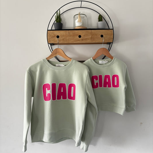 Mère & Fille - Sweat vert d'eau CIAO