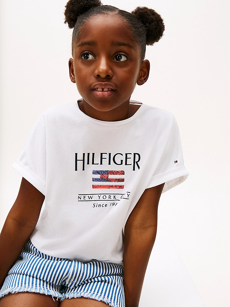 Tommy Hilfiger - T-shirt white & drapeau à sequin