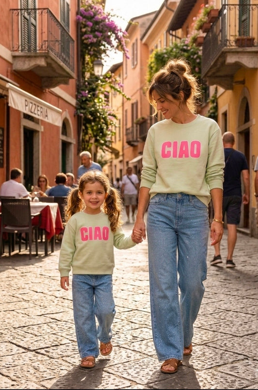 Mère & Fille - Sweat vert d'eau CIAO