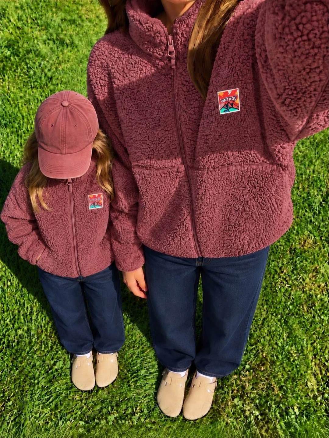 Mère & Enfant - Veste teddy prune avec patch