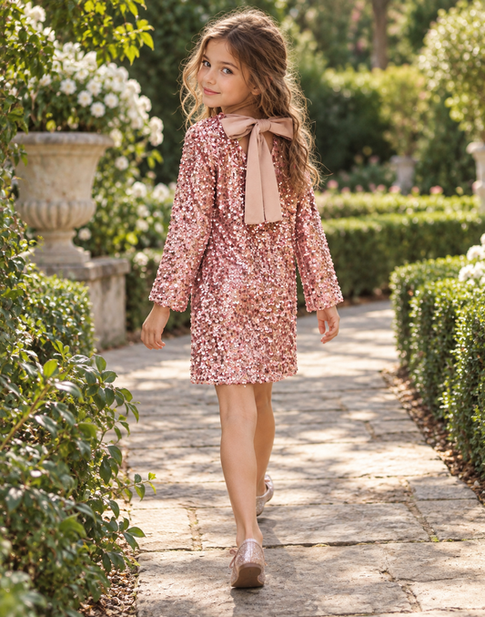 Robe rose à sequins avec noeud