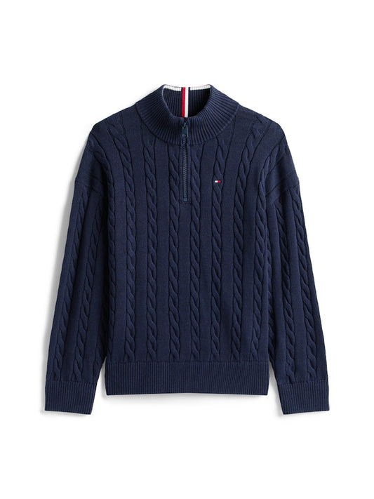 Tommy Hilfiger - Pull zippé en maille Dark Night Navy