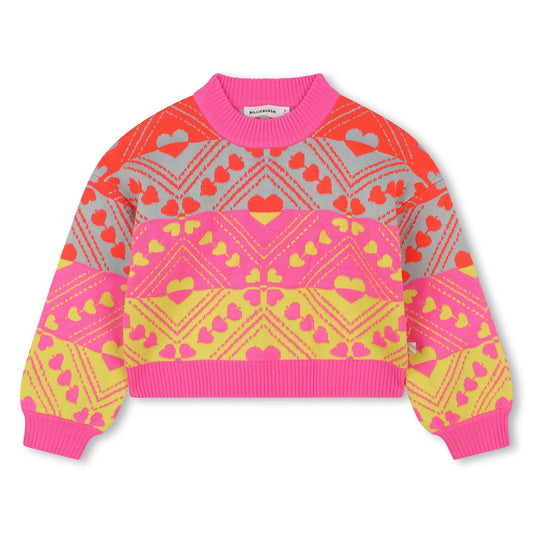Billieblush - Jacquard knitted sweater with heart patterns
