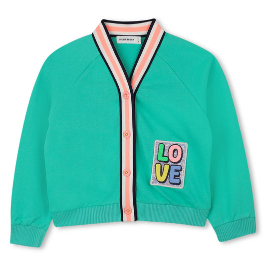 Billieblush - Cardigan in Green Fleece con Tricolor Band