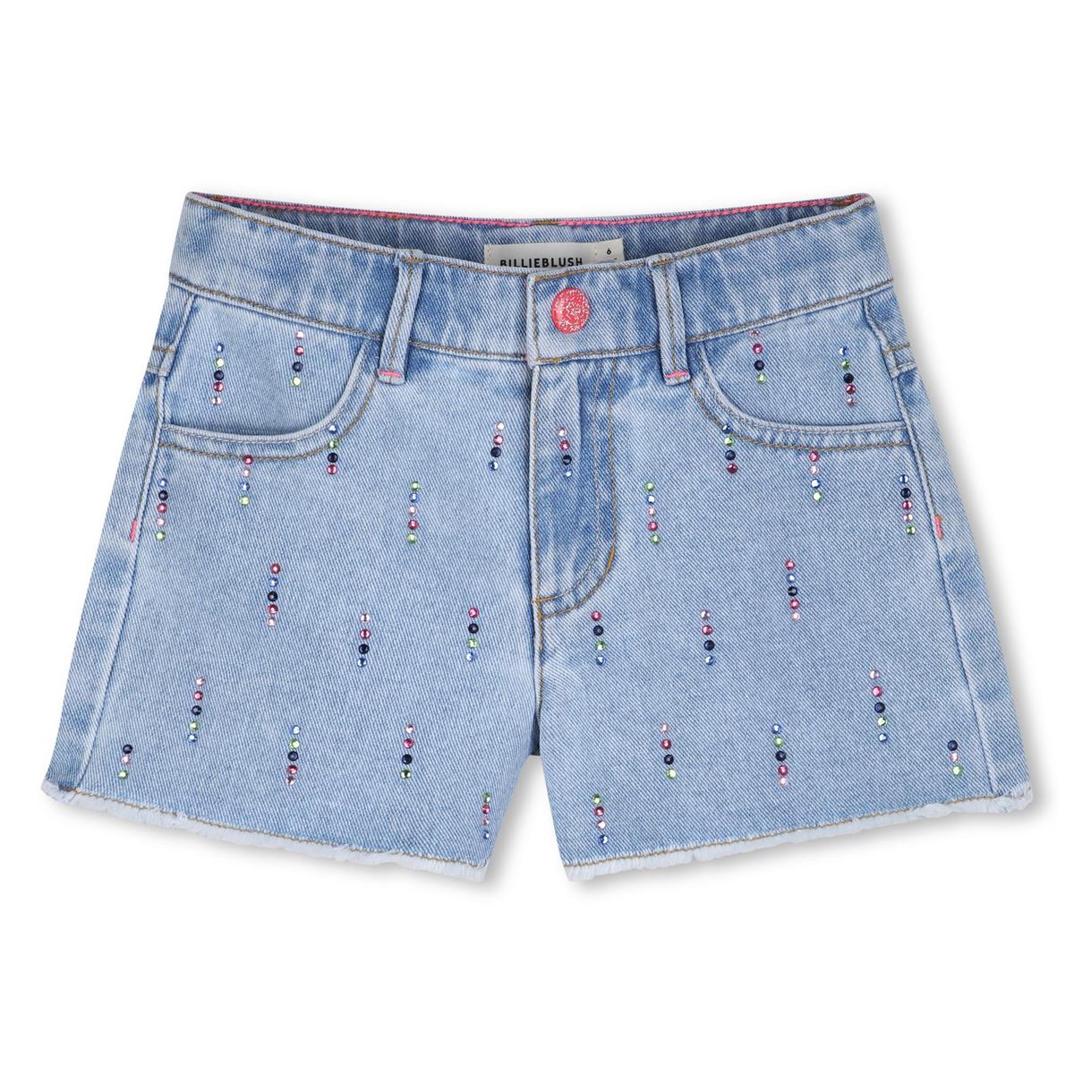 Billieblush – Denim-Shorts mit Doppelsteinen und Strasssteinen