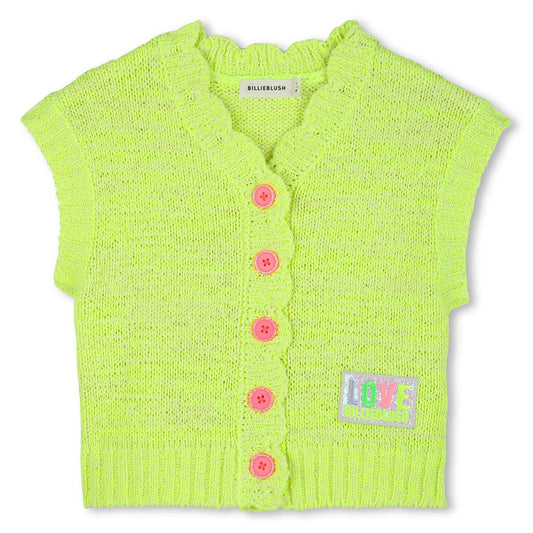 Billieblush - Fluorescerend geel gebreid mouwloos vest