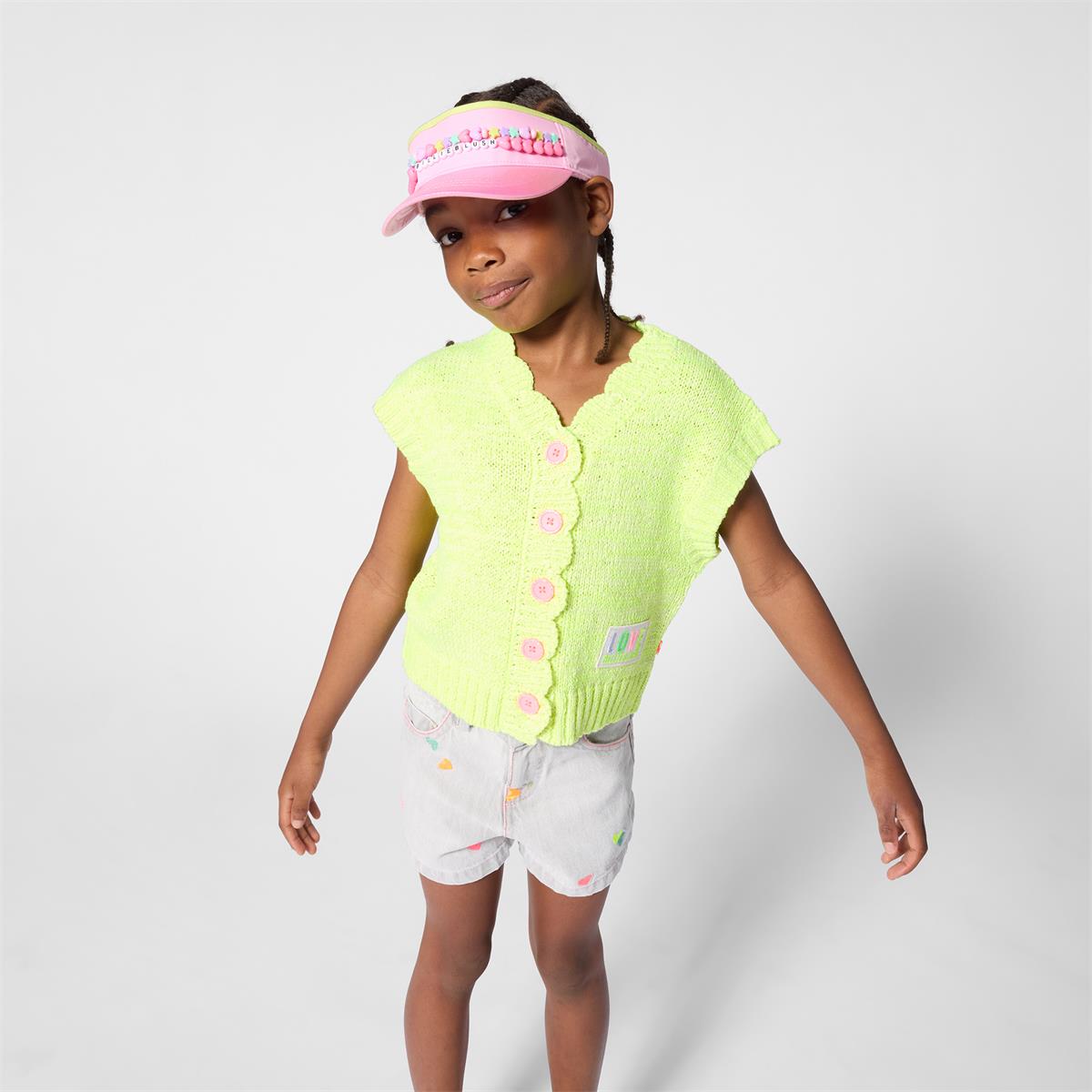Billieblush - Fluorescerend geel gebreid mouwloos vest