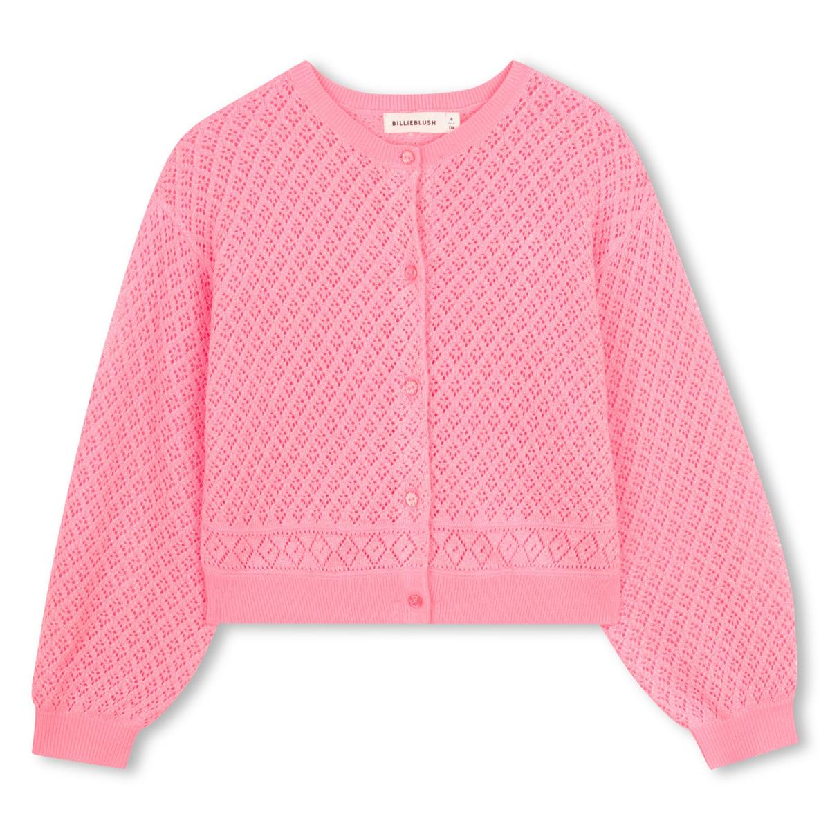 Billieblush - Neonroze opengewerkt en glitterend gebreid vest