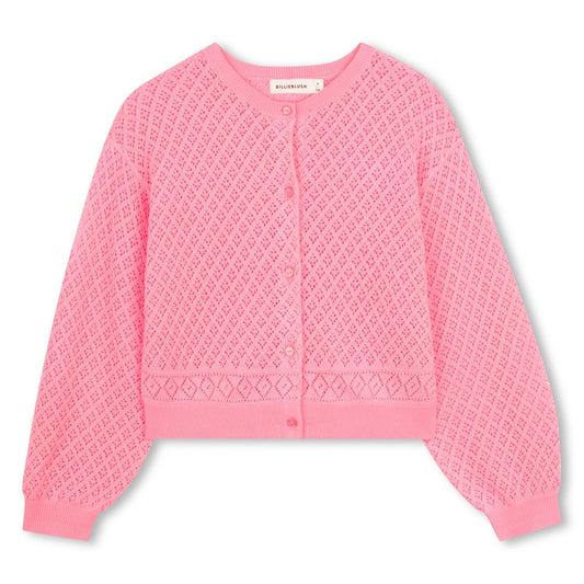 Billieblush - Neonroze opengewerkt en glitterend gebreid vest