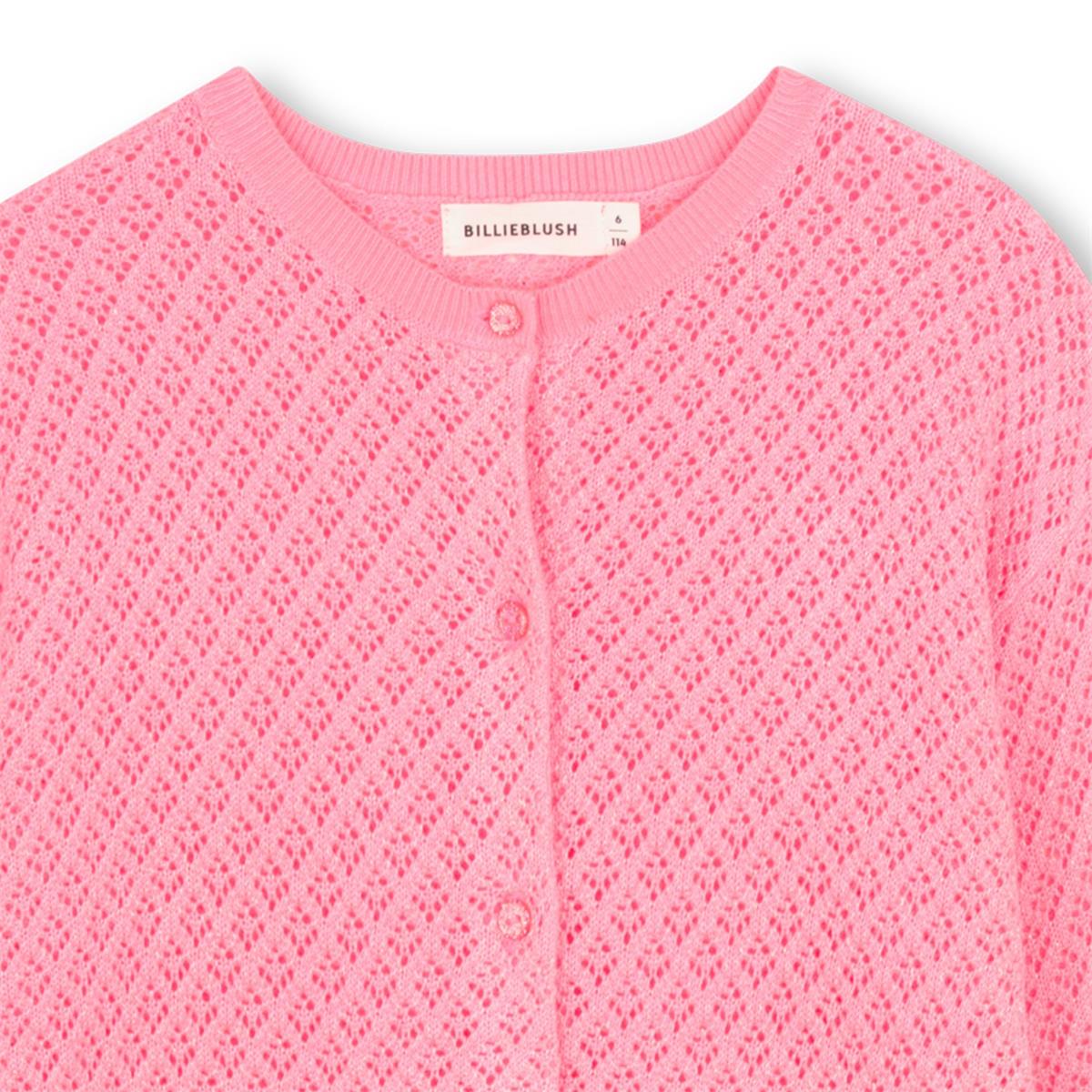 Billieblush - Neonroze opengewerkt en glitterend gebreid vest