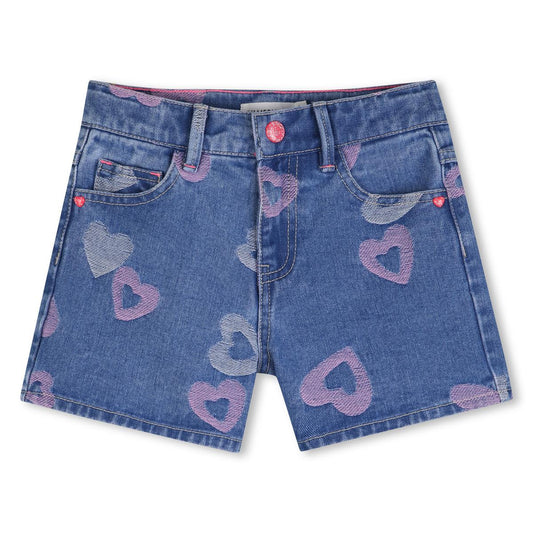 Billieblush - Blue jacqaurd & heart denim shorts