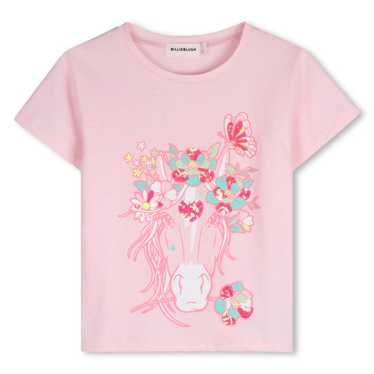 Billieblush - Babyroze T-shirt met paard en pailletten
