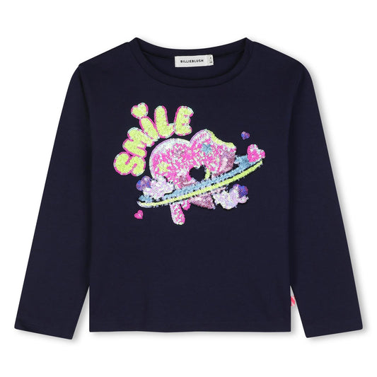 Billieblush - Navy “Smile” sequin T-shirt
