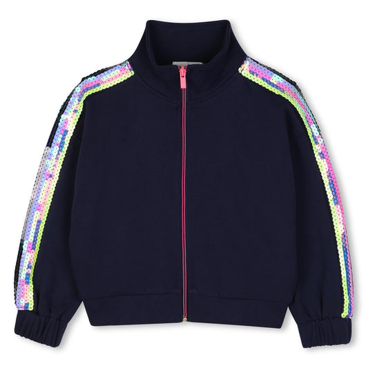 Billieblush - Marineblauw vest met rits en paillettenband