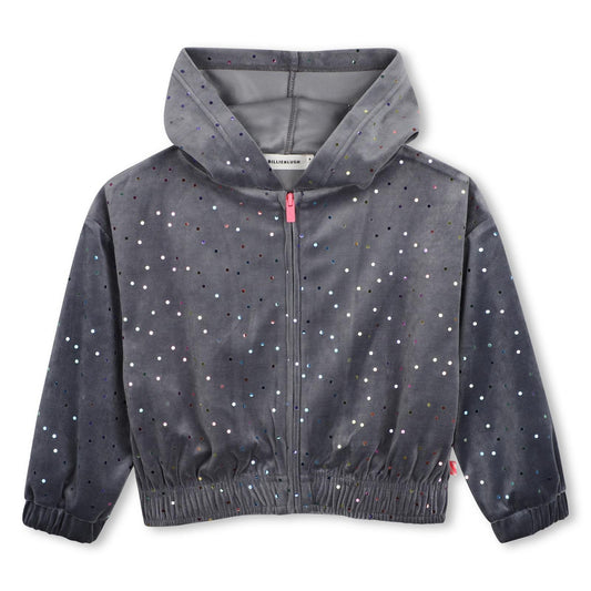 Billieblush - Gilet gris en velours zippé à capuche