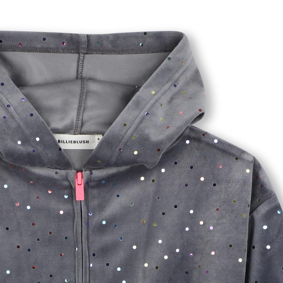 Billieblush - Gilet gris en velours zippé à capuche