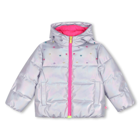 Billieblush - Pearly down jacket with hood and multi-colored beads