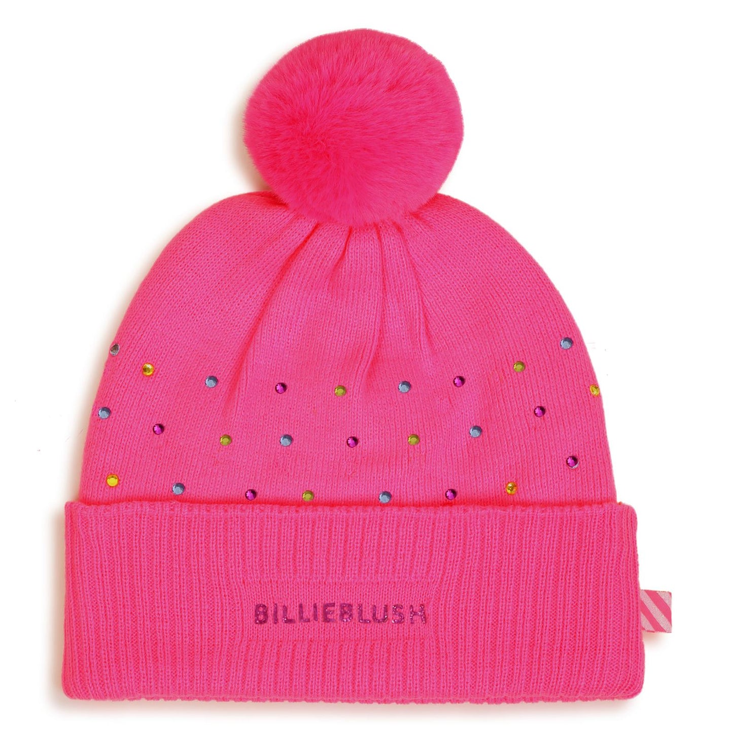 Billieblush - Bonnet à strass fuchsia & pompon