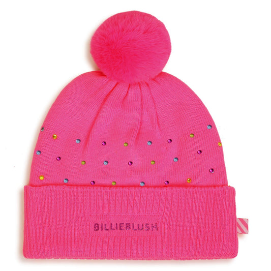 Billieblush - Beanie with fuchsia rhinestones & pompom