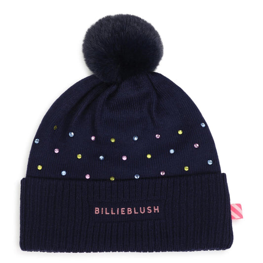 Billieblush - Navy rhinestone & pompom beanie
