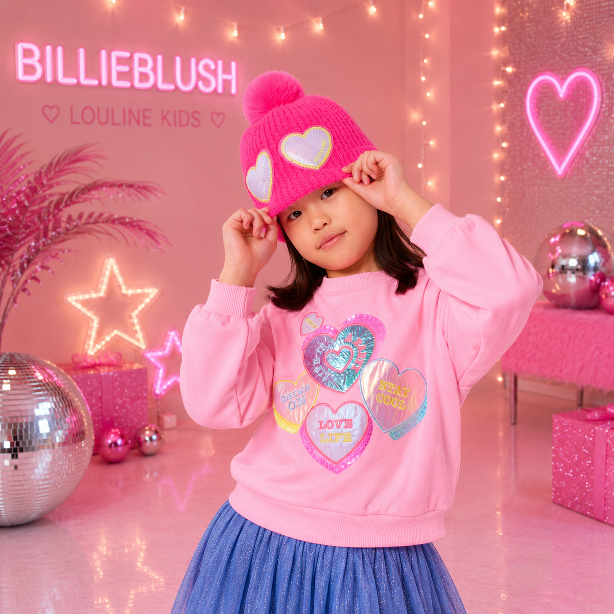 Billieblush - Bonnet fuchsia pompon & COEURS