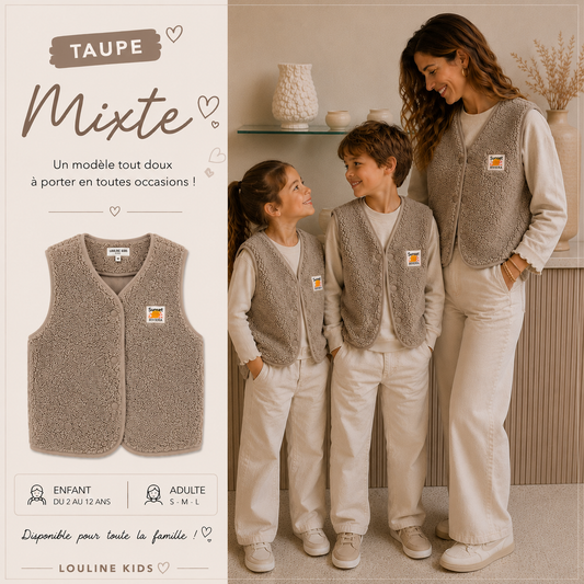 Mère & Enfant - Gilet sans manche moumoute taupe