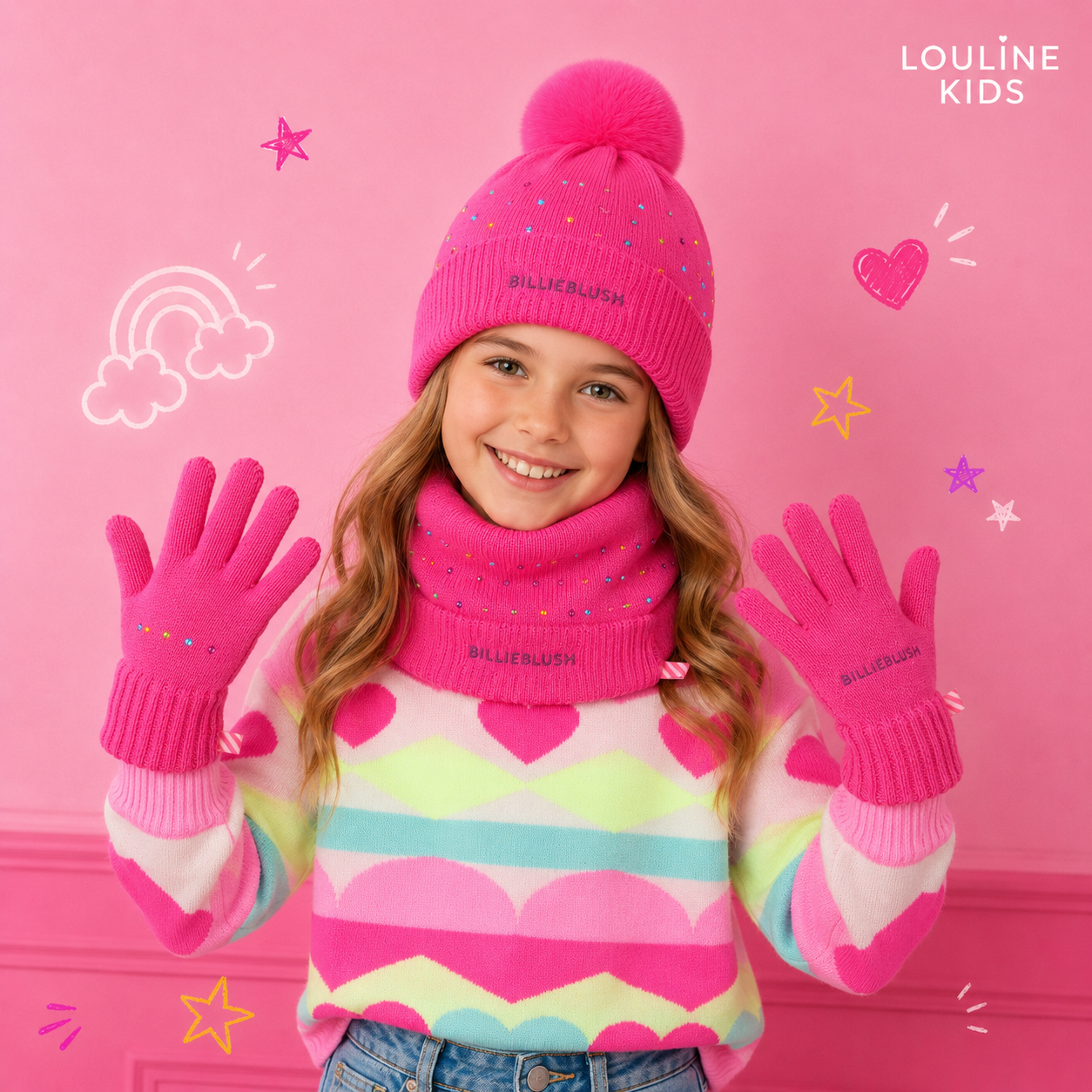 Billieblush - Bonnet à strass fuchsia & pompon