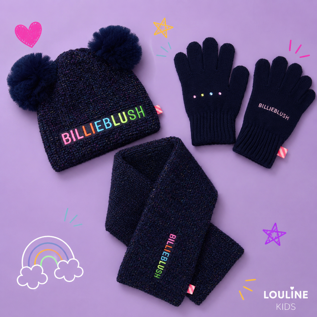 Billieblush - Gants navy à strass