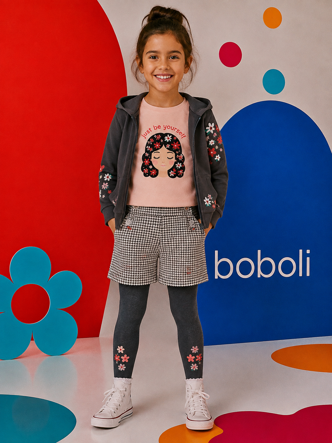 Boboli - Gilet zippé à capuche anthracite FLOWERS