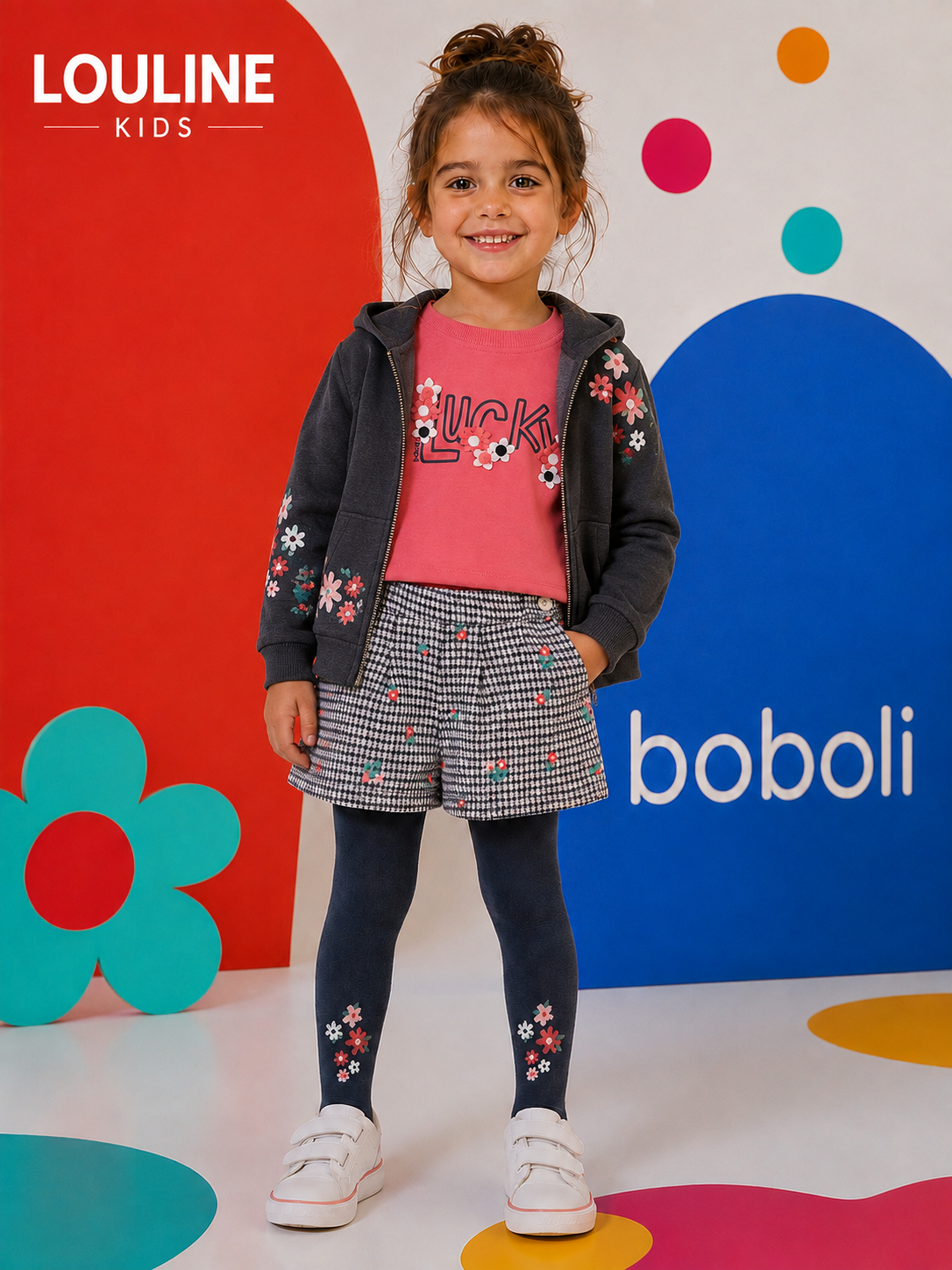 Boboli - Gilet zippé à capuche anthracite FLOWERS
