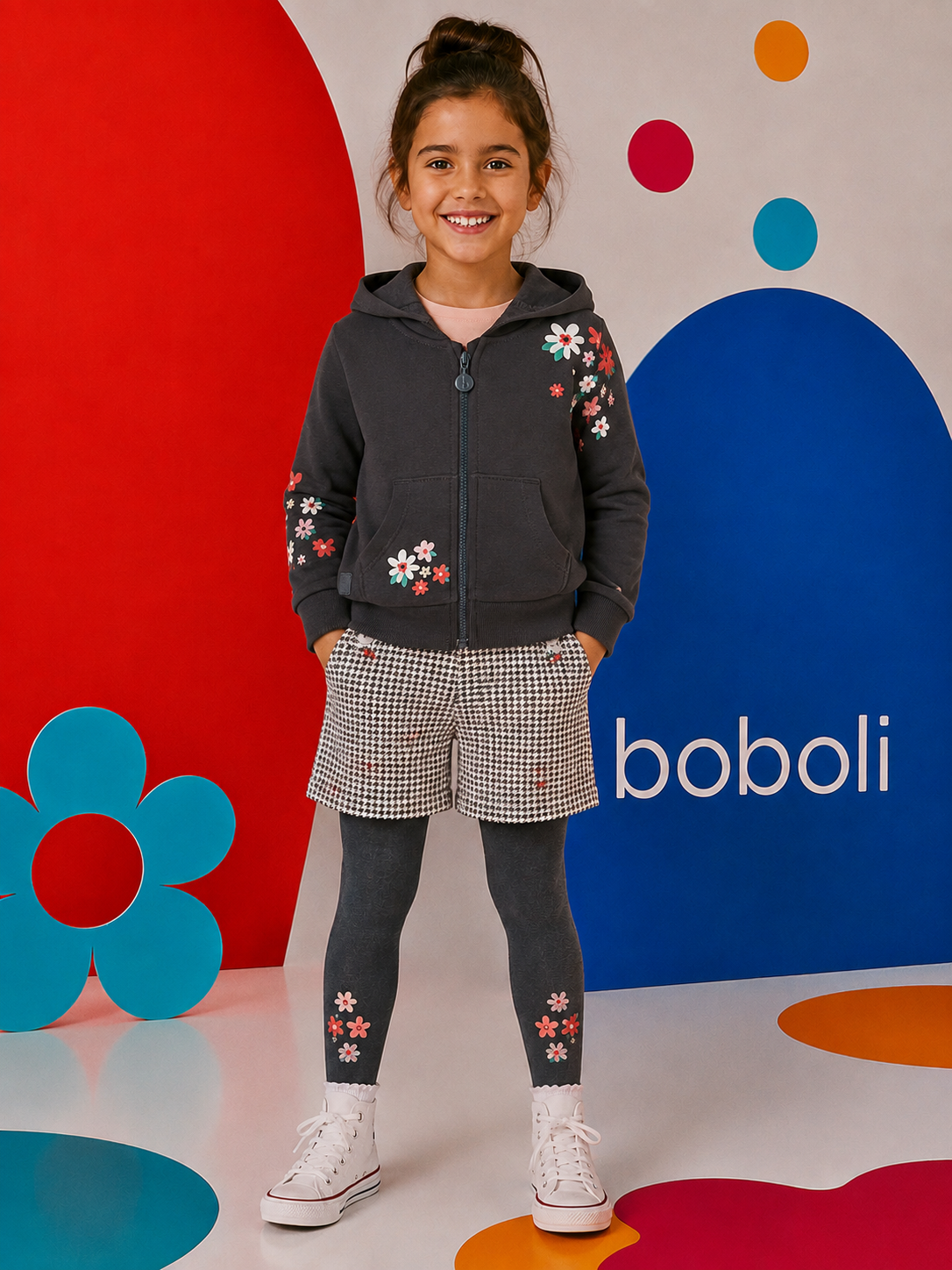 Boboli - Gilet zippé à capuche anthracite FLOWERS
