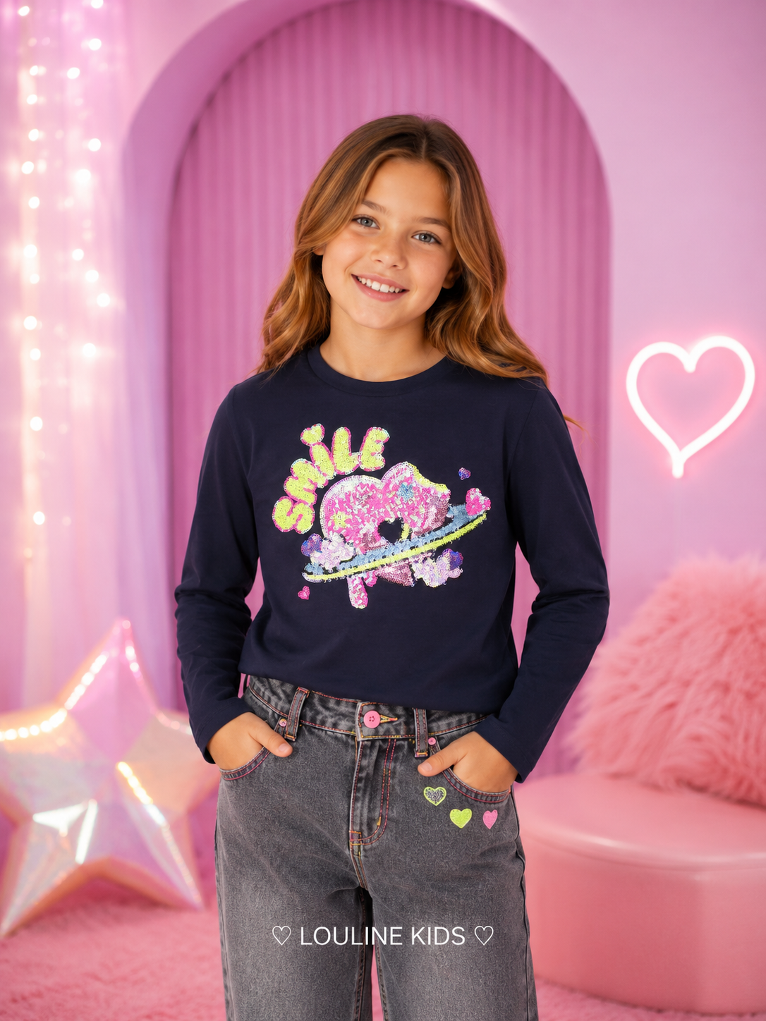 Billieblush - T-shirt navy "Smile" en sequins