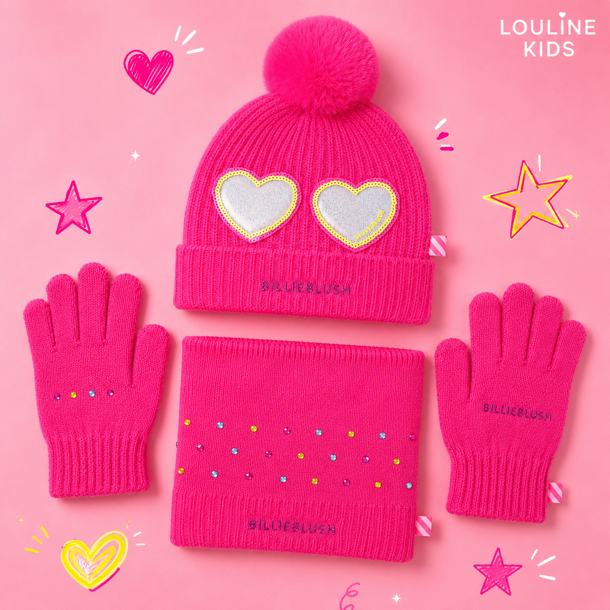 Billieblush - Gants fuchsia à strass