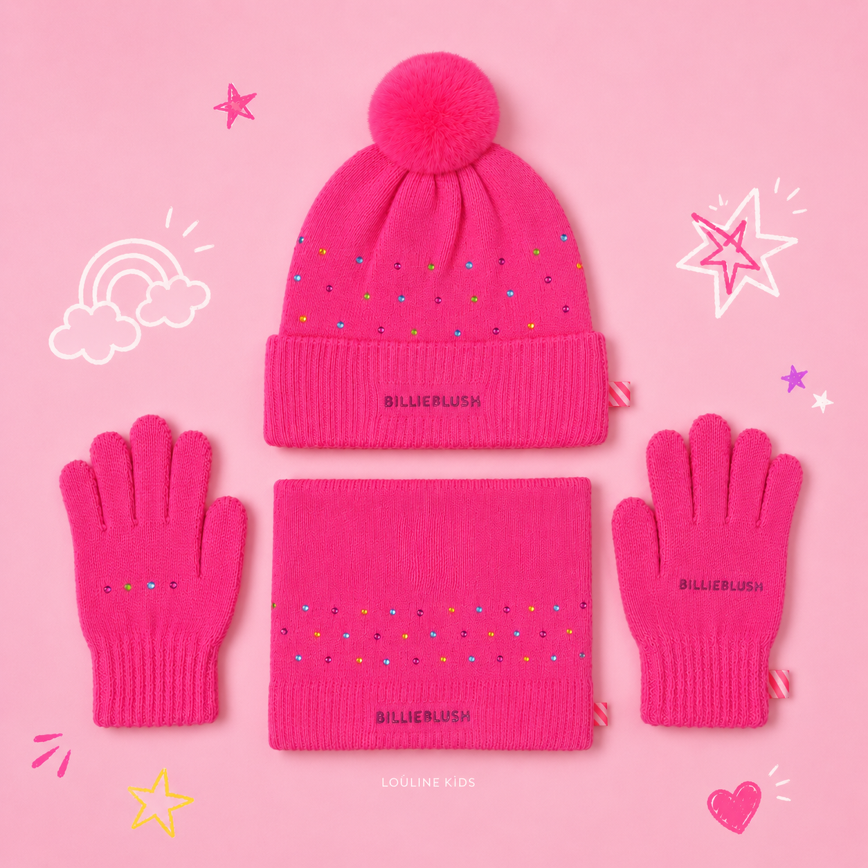 Billieblush - Gants fuchsia à strass