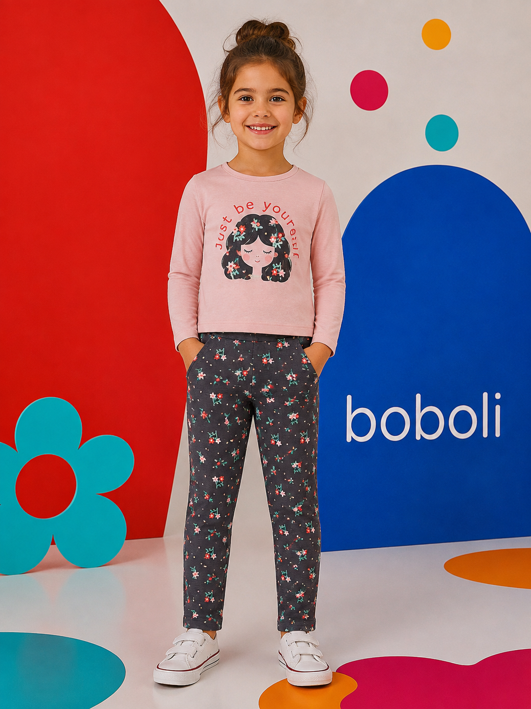 Boboli - T-shirt rose FLOWERS